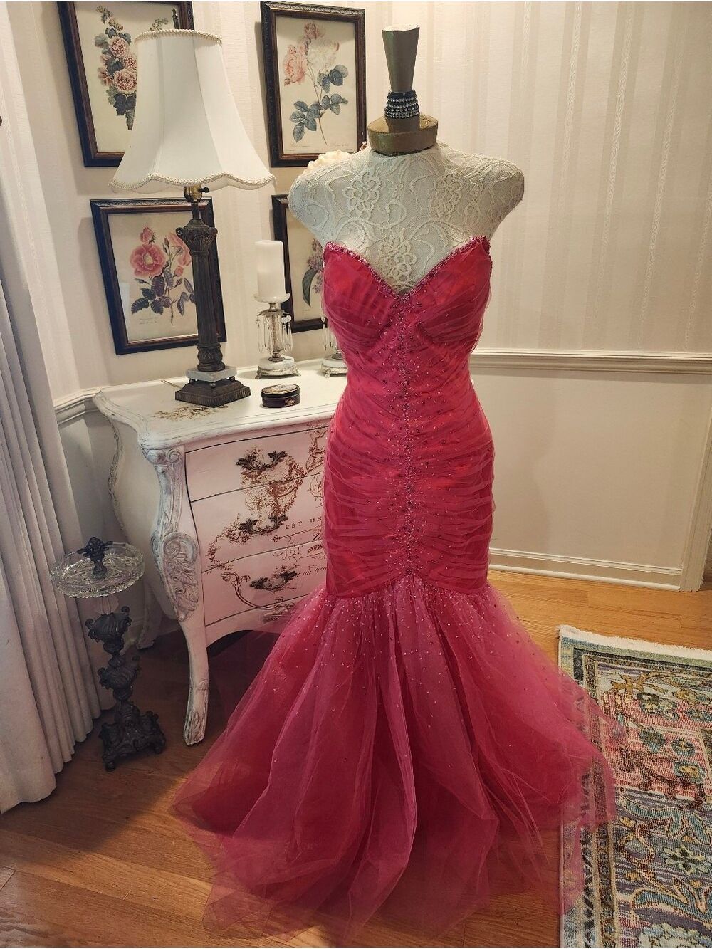 Flamingo Pink Flirt Maggie Sottero  Pageant Stage Show Burlesque Gown Dress 10